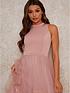  image of chi-chi-london-dip-hem-high-neck-dress-with-tulle-skirt-pinknbsp
