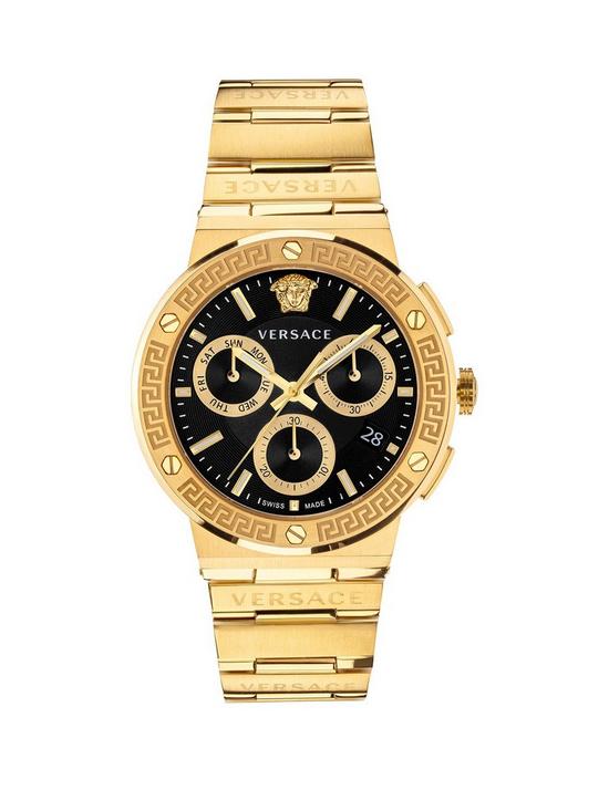 front image of versace-greca-logo-chronograph-43mm-ss-case-screws-and-pushers