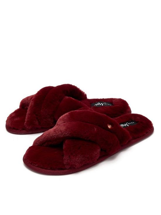 back image of pour-moi-faux-fur-crossover-slider-slipper-berry