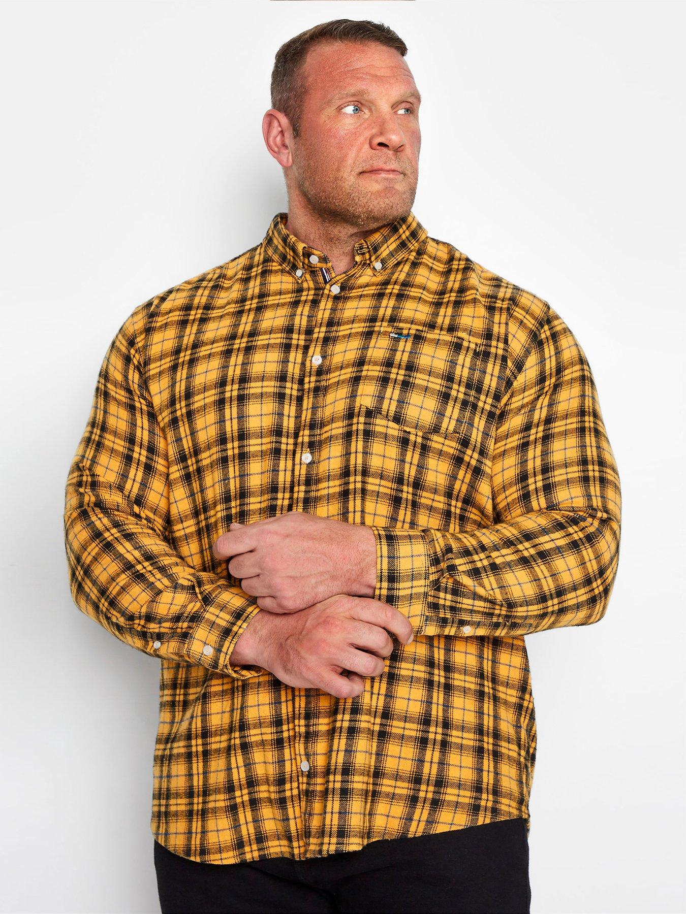 Men Yellow Long Sleeve Brushed Check Shirt