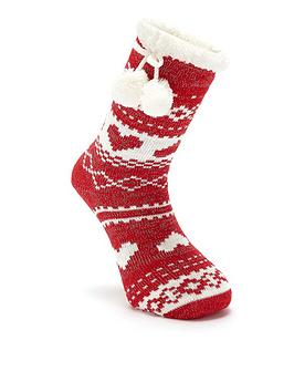 pour-moi-fairisle-sparkle-knit-cosy-slipper-sock-red-white