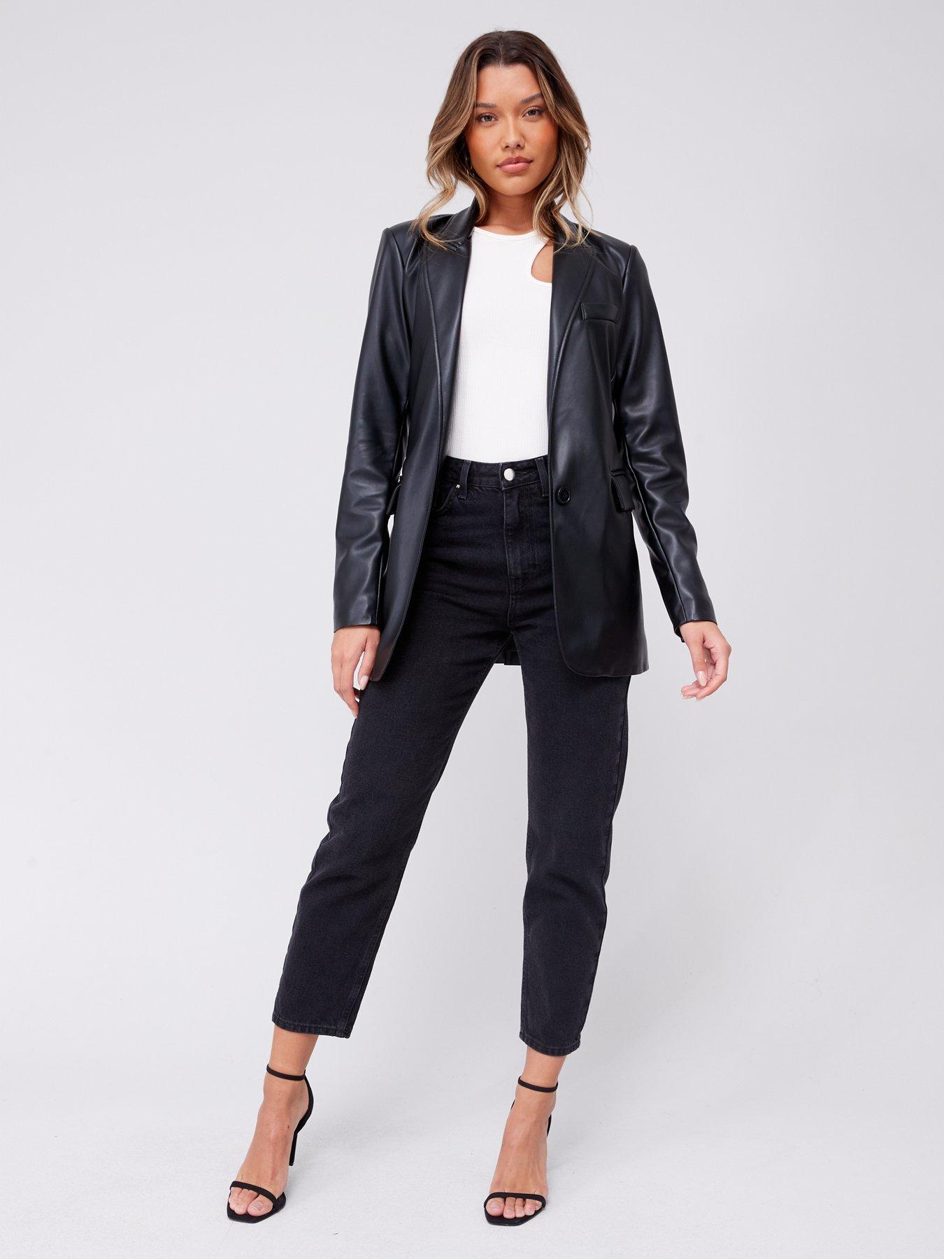 V by Very Faux Leather Blazer - Black | Very.co.uk