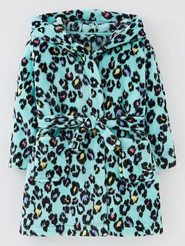 Everyday Girls Leopard Print Robe - Aqua