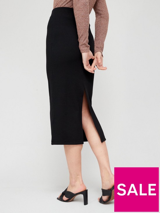 stillFront image of v-by-very-rib-high-waist-midi-skirt-black