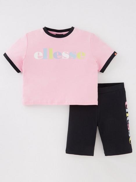 ellesse-older-girls-magism-crop-t-shirt-amp-shorts-set-pinkblack