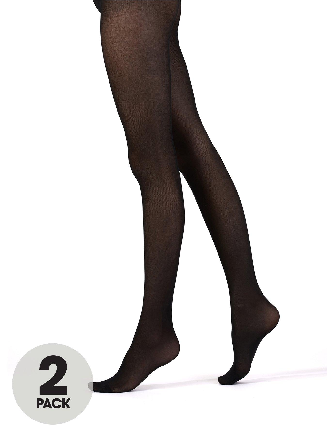 Pretty Polly 2 Pack Small Diamond Flower Black Tights