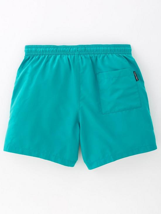 back image of calvin-klein-boys-ck-logo-swim-shorts-teal