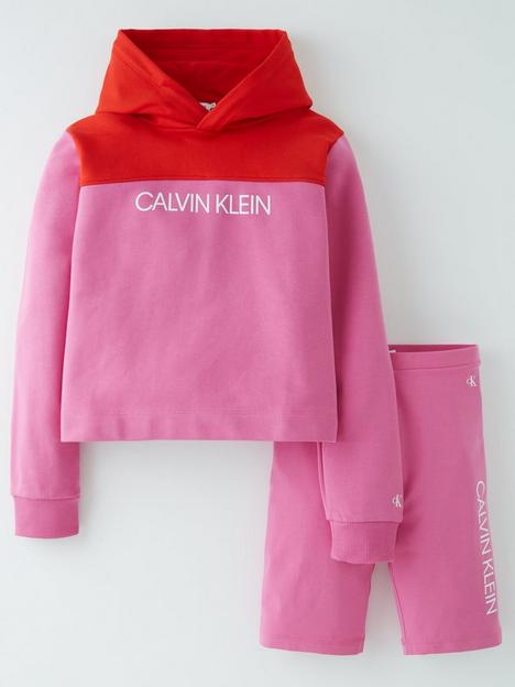 calvin-klein-jeans-girls-colour-block-hoodie-cycle-short-set-pink