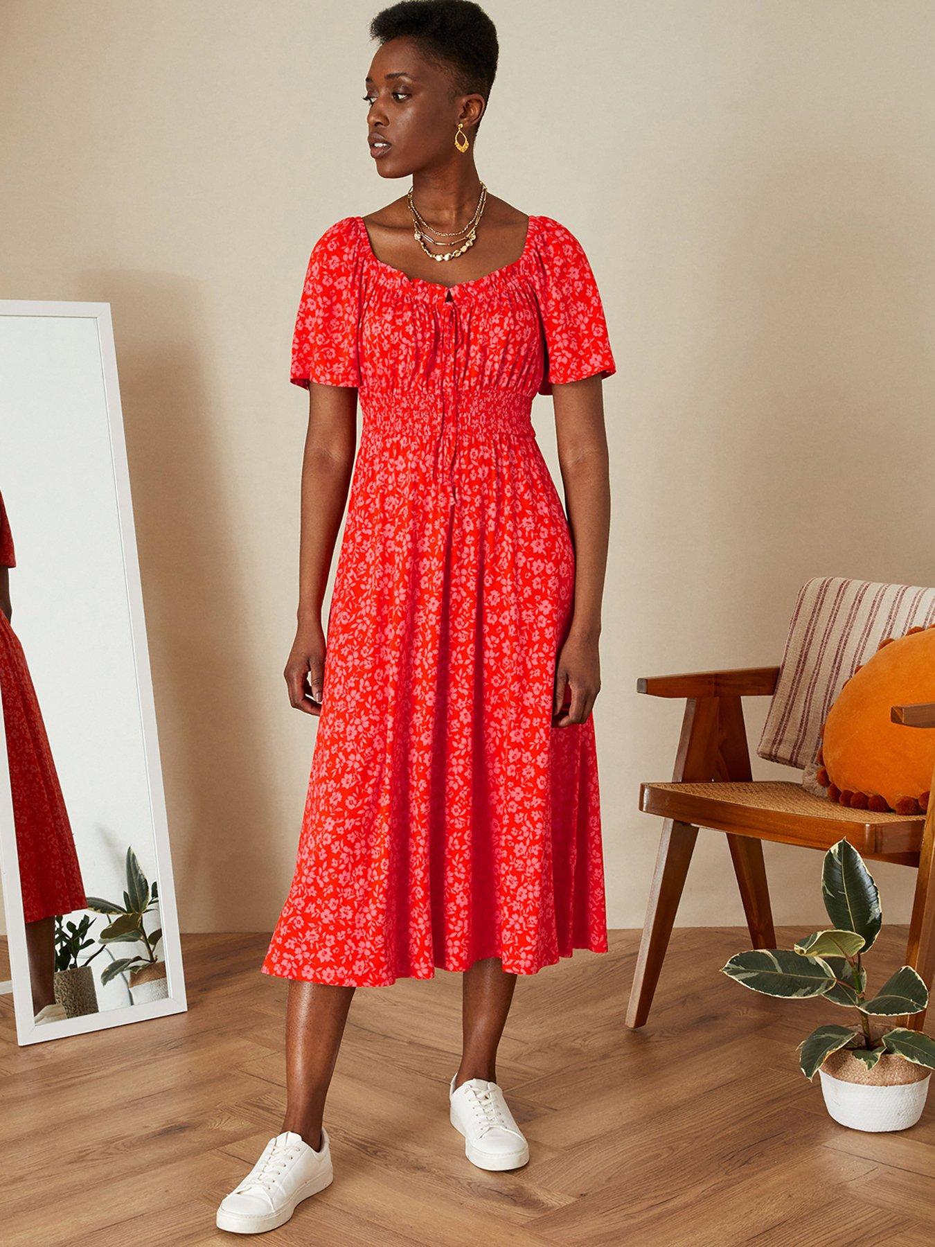 Red jersey midi store dress