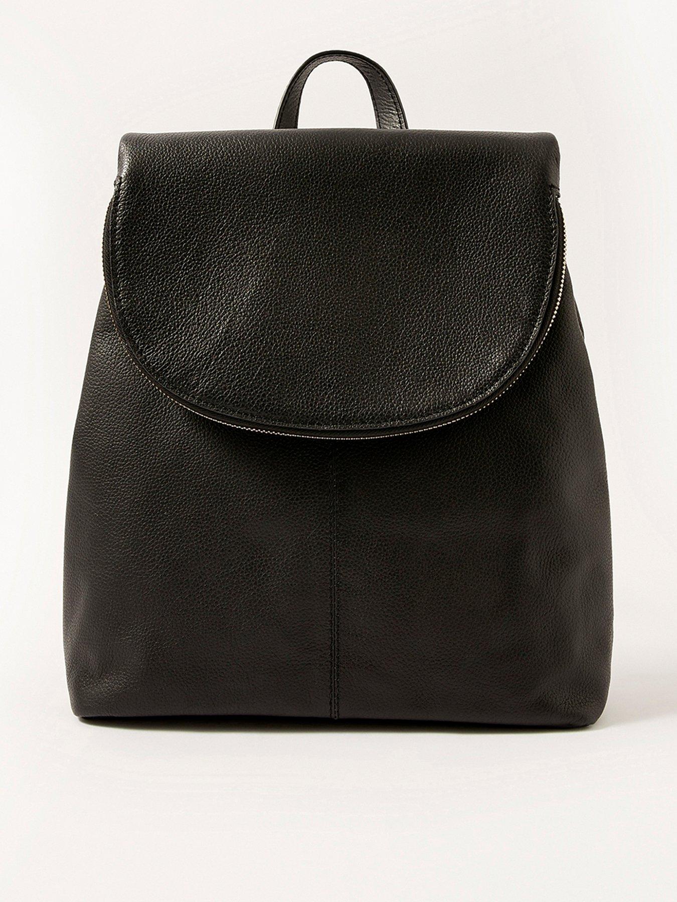 Women Leather Zip Detail Backpack - Black