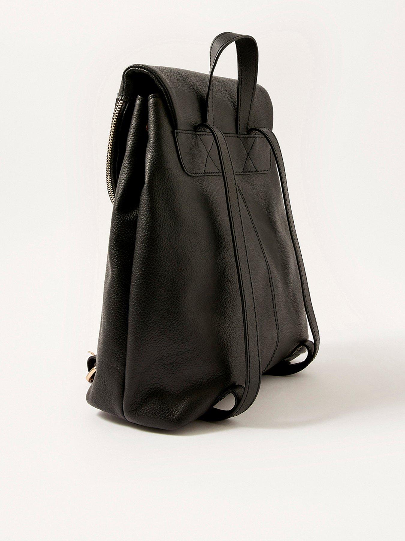 Women Leather Zip Detail Backpack - Black