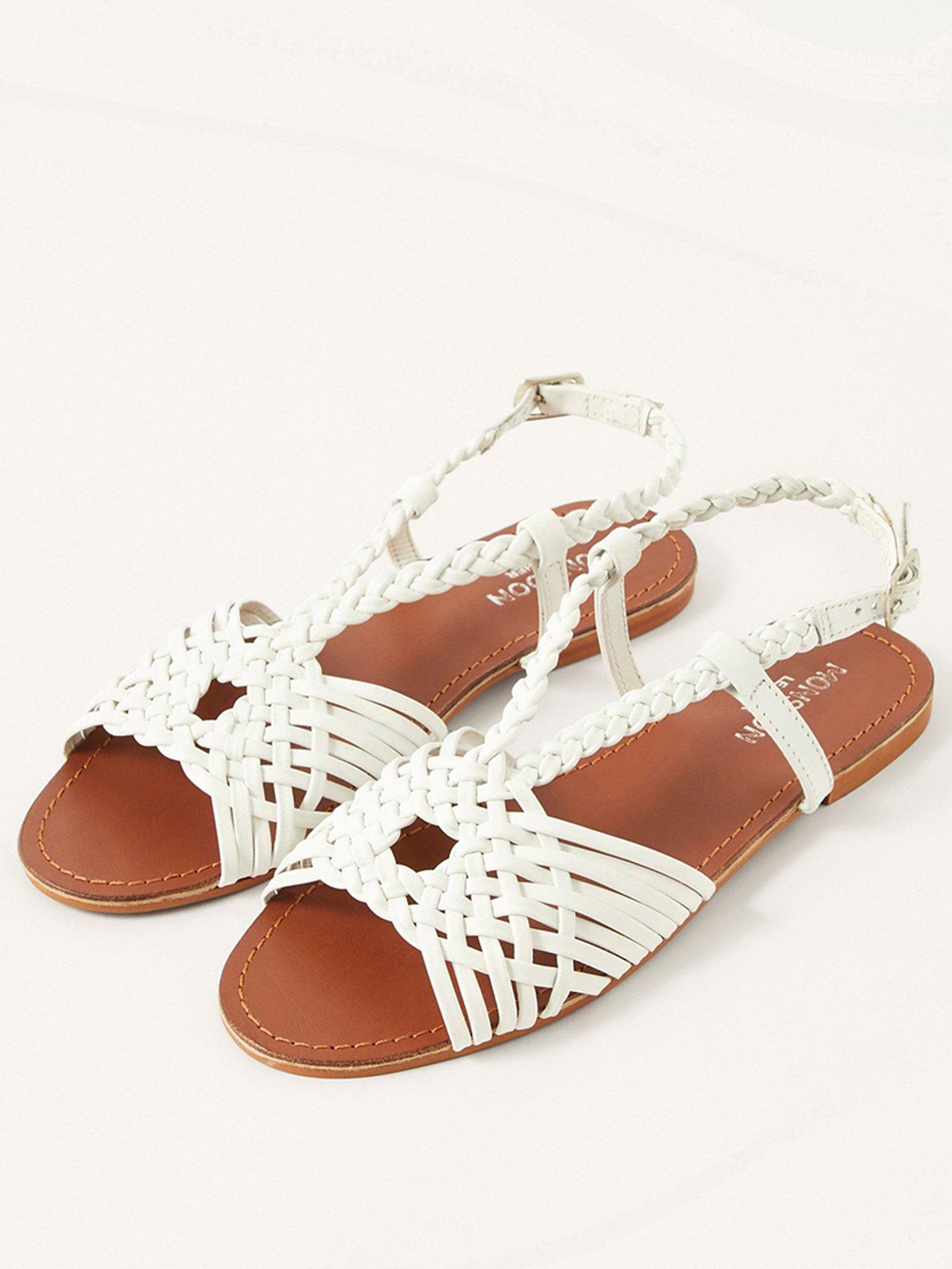 White leather store flat sandals womens