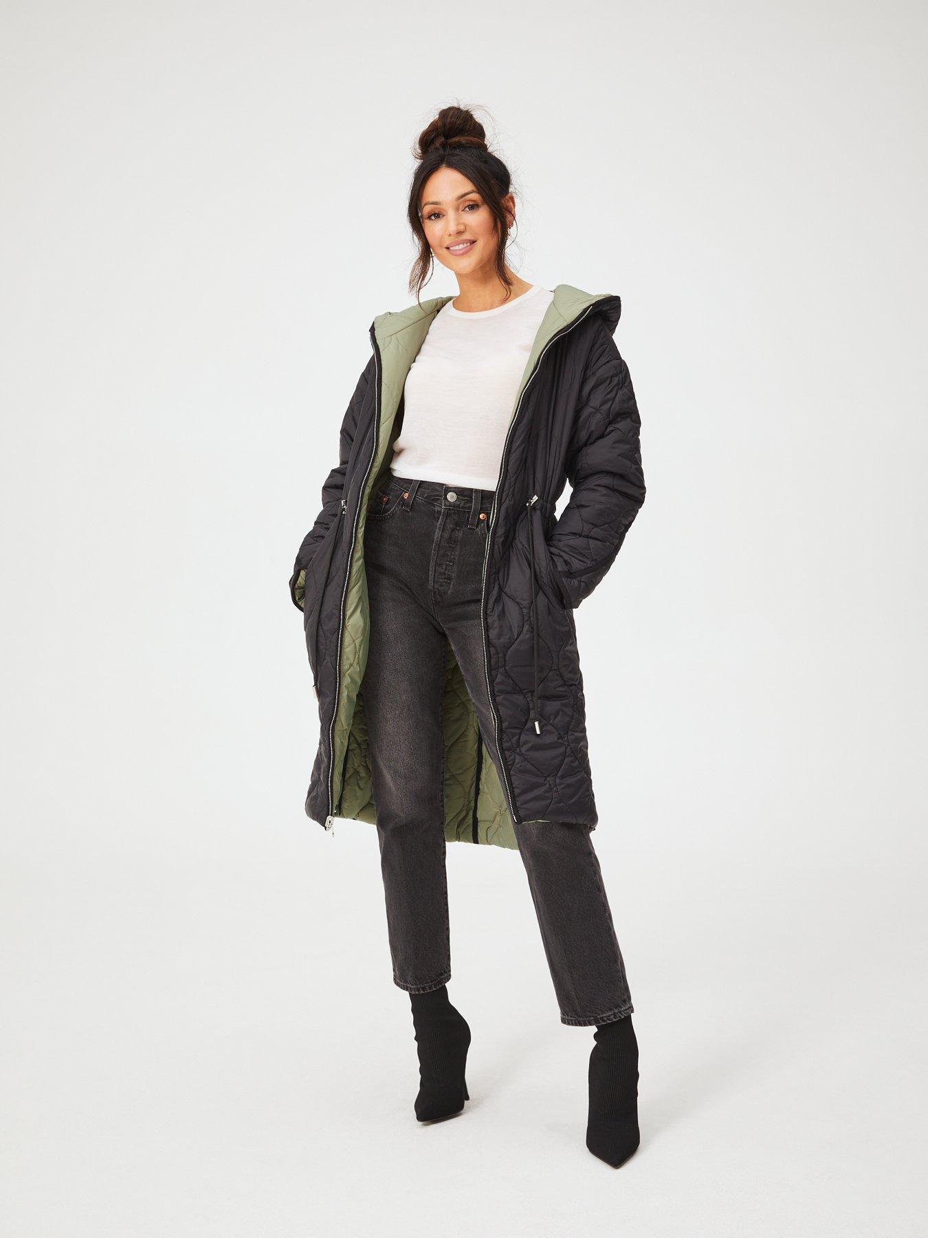 Michelle Keegan Reversible Quilted Longline Coat - Black | very.co.uk