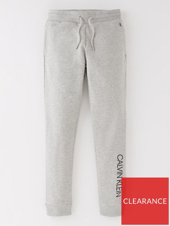 front image of calvin-klein-jeans-boys-institutional-logo-sweatpants-grey