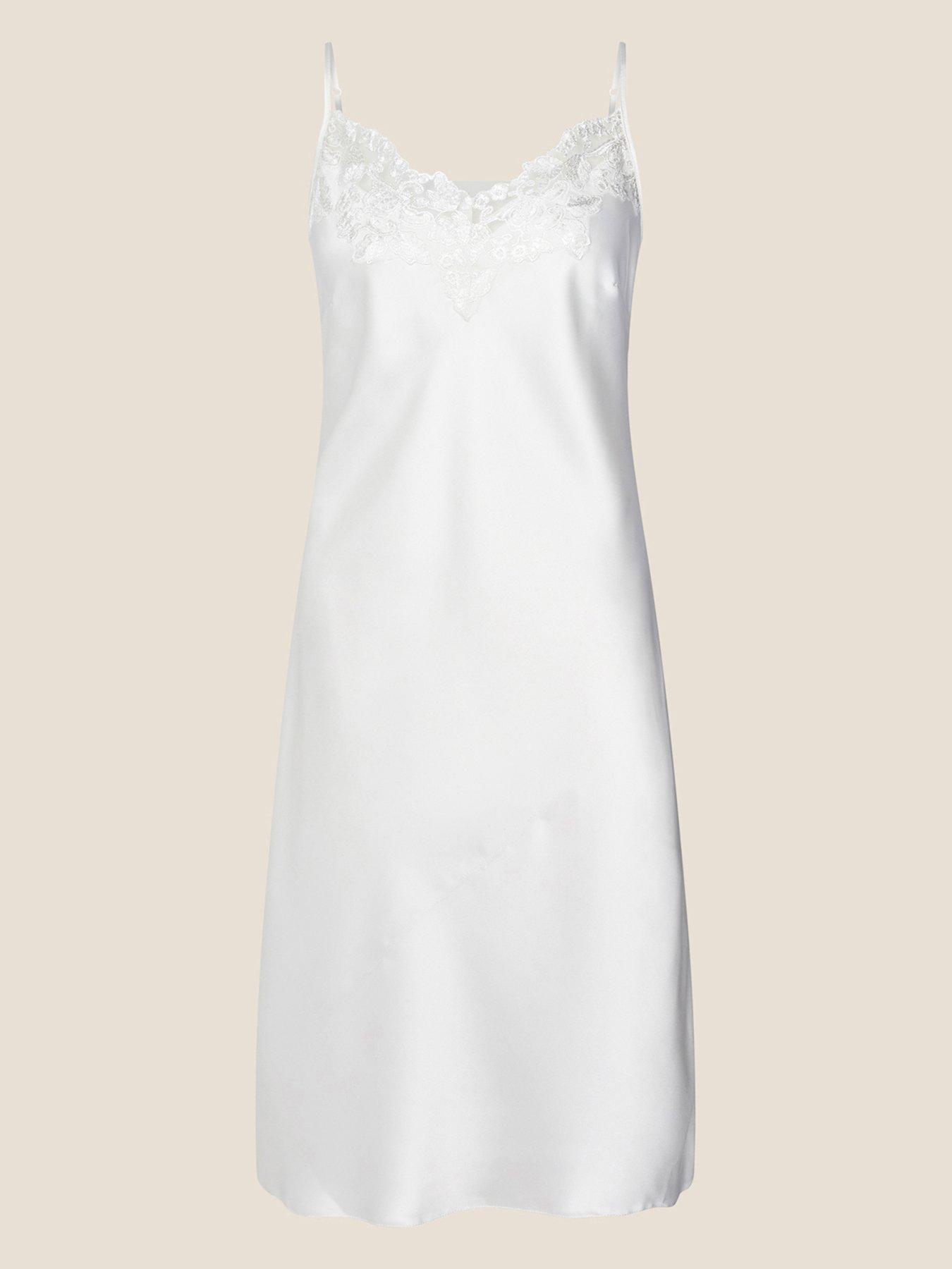 Women Bridal Lace Satin Night Dress - Ivory