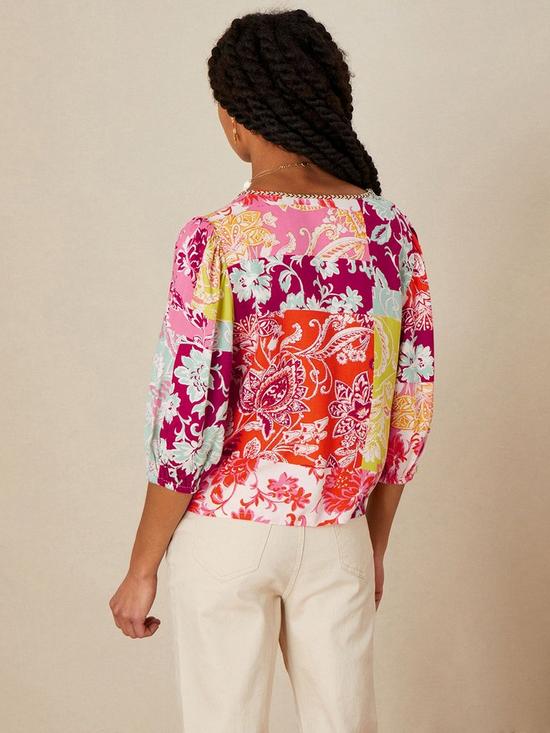 stillFront image of monsoon-floral-patched-tile-print-knot-front-top
