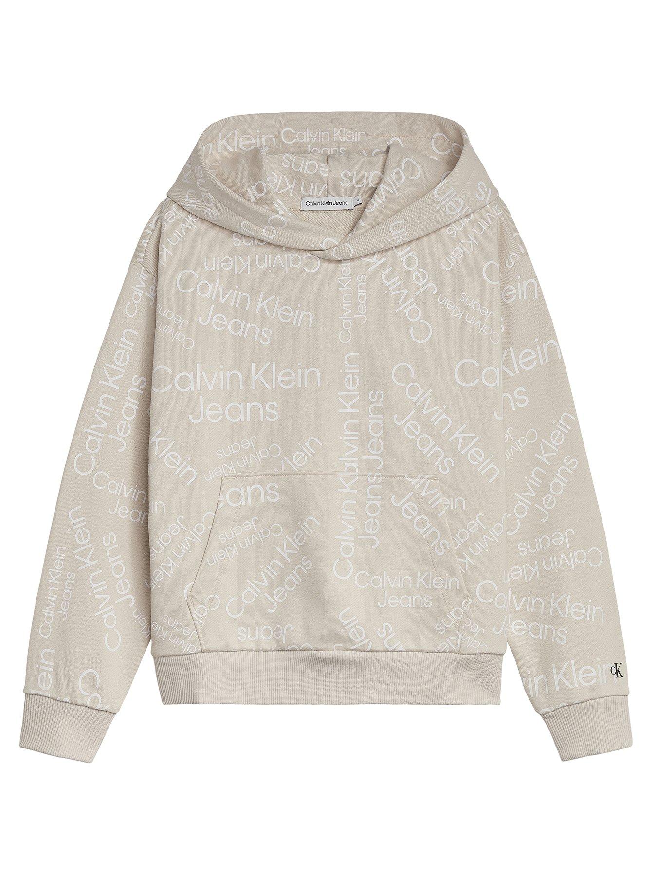 Boys Clothes Boys All Over Print Stacked Logo Relaxed Hoodie - Beige