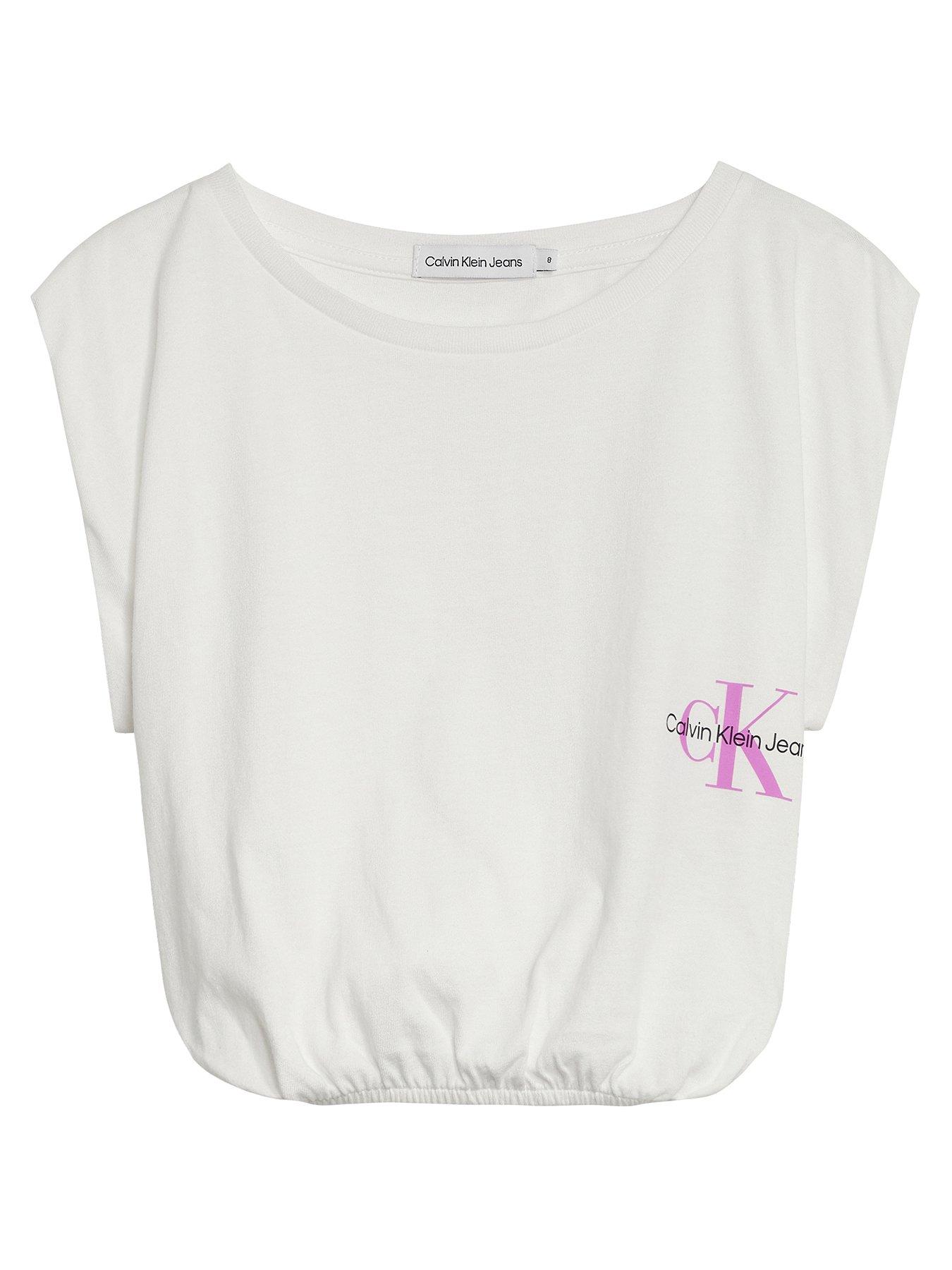 Kids Girls Monogram Off Placed Cap T-shirt - White