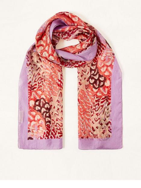 monsoon-feather-print-silk-scarf-red