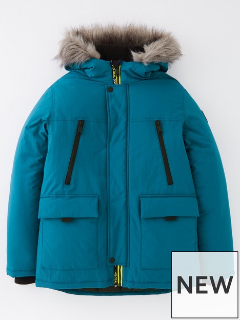 v-by-very-boys-faux-fur-hooded-parka-back-to-school--teal