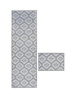 Product photograph of Aztec Grey Diamond Runner Amp Doormat Set from very.co.uk