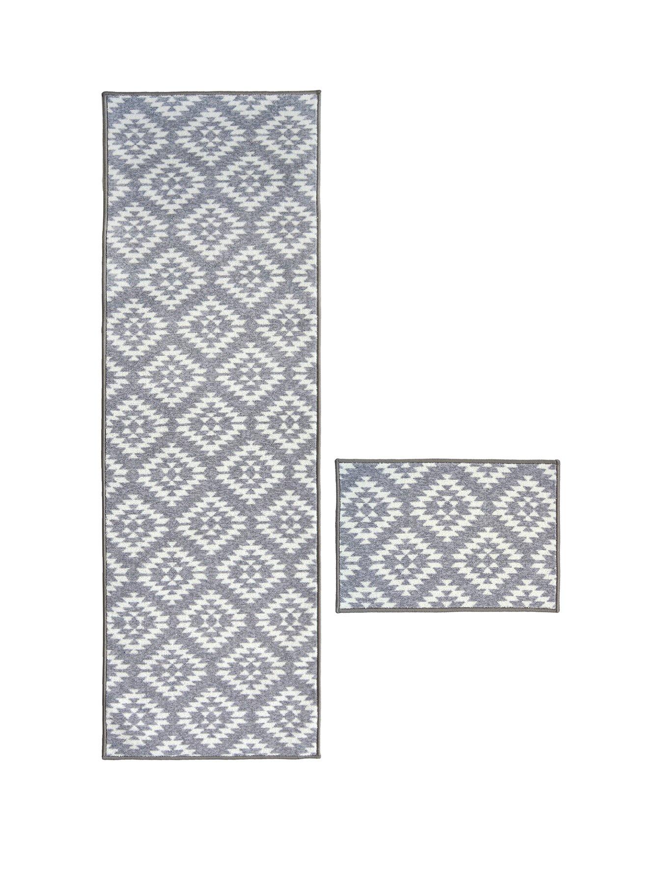 The Very Collection Aztec Grey Diamond Runner  &  Doormat Set