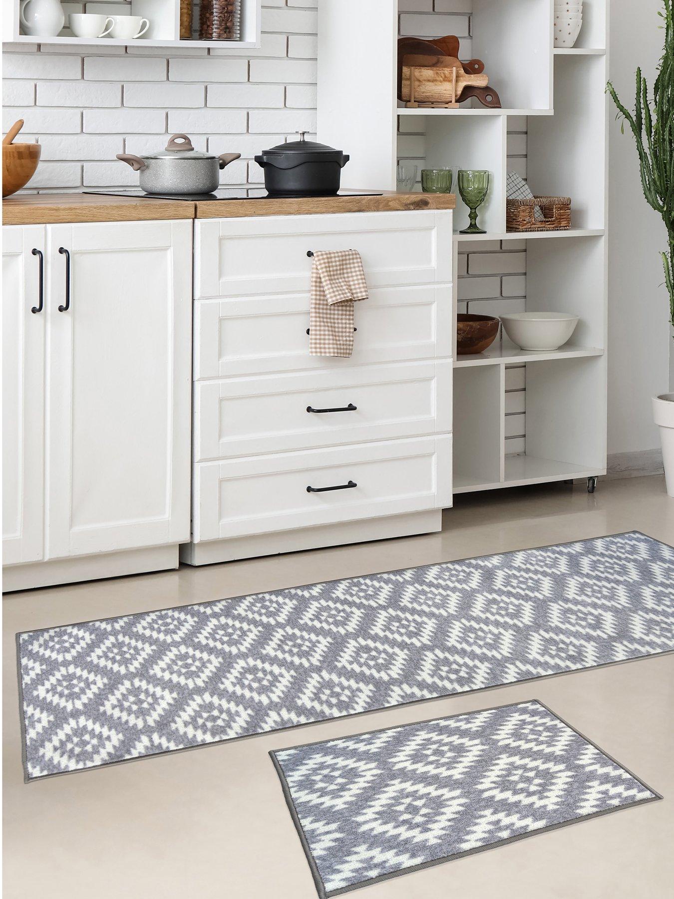 Aztec Grey Diamond Runner & Doormat Set 57x150 very.co.uk