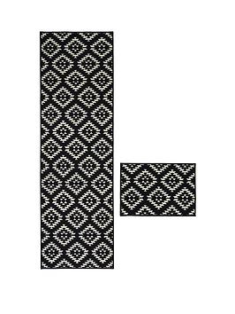 Product photograph of Aztec Black Diamond Runner Amp Doormat Set from very.co.uk