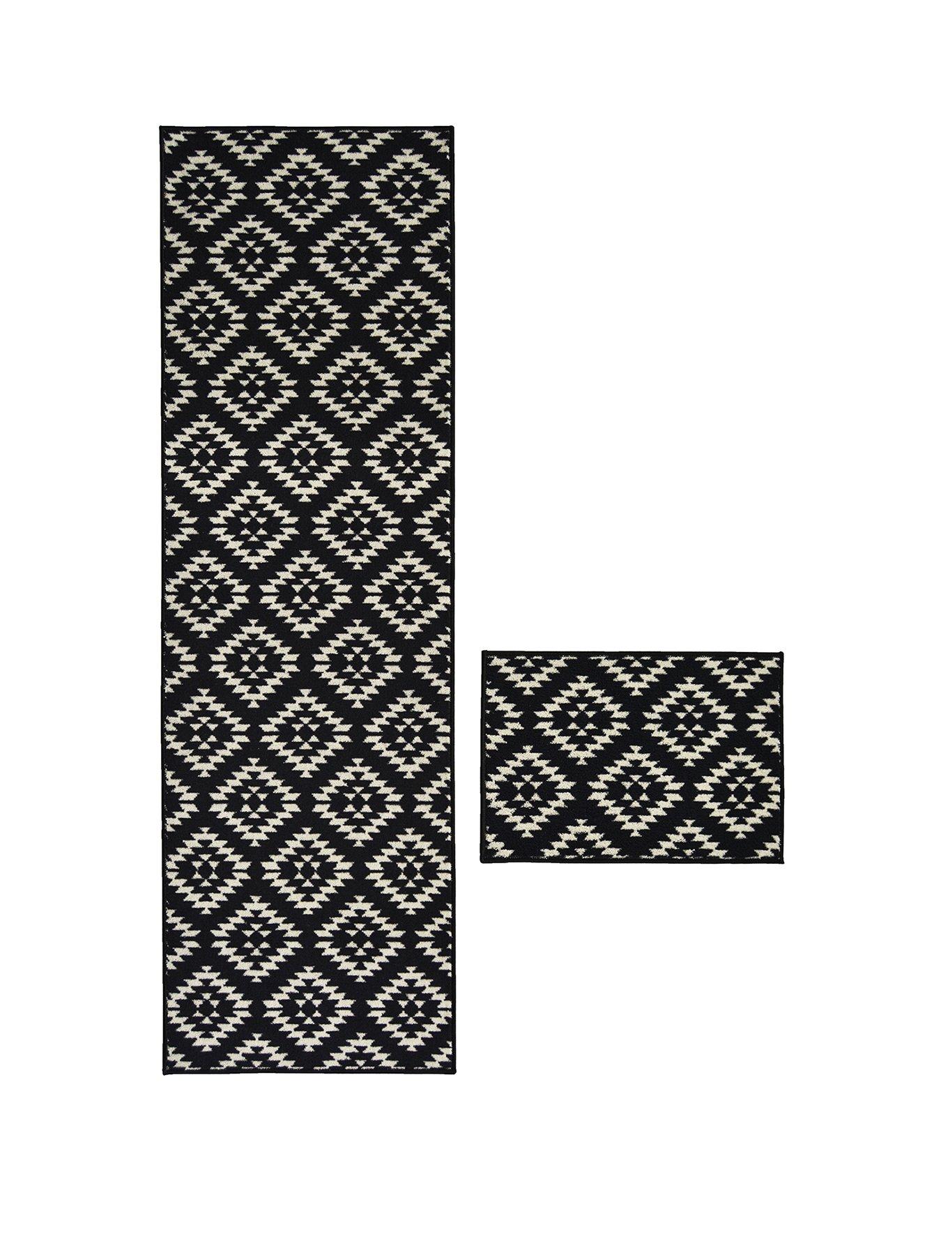 Aztec Black Diamond Runner  &  Doormat Set