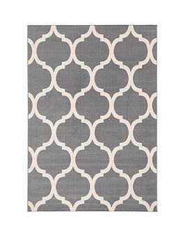 Product photograph of Creation Grey Trellis Carved Rug from very.co.uk