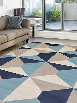 Product photograph of Everyday Creation Blue Carved Geo Rug from very.co.uk
