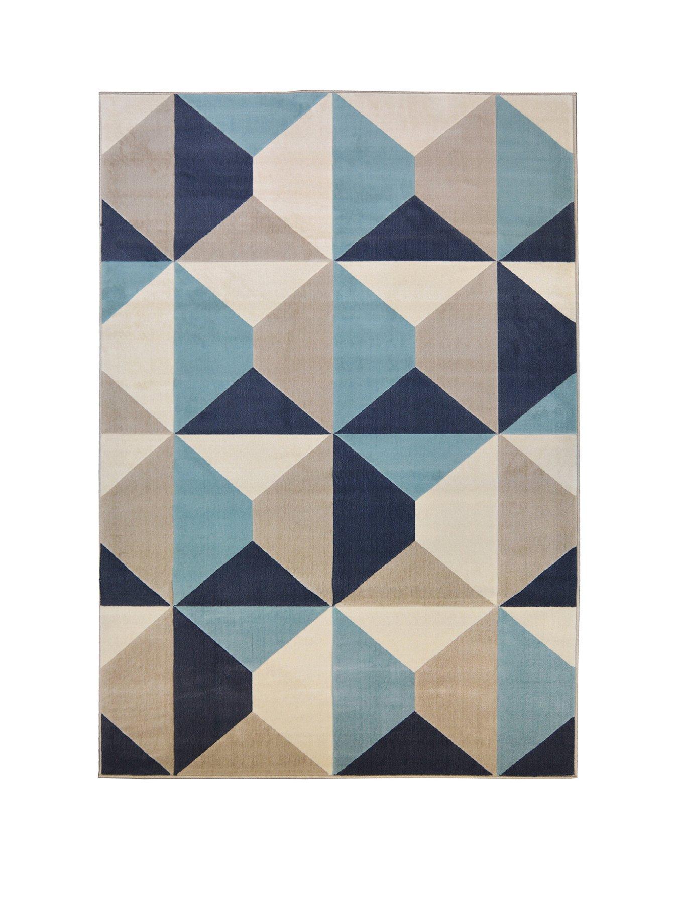 Product photograph of Everyday Creation Blue Carved Geo Rug from very.co.uk