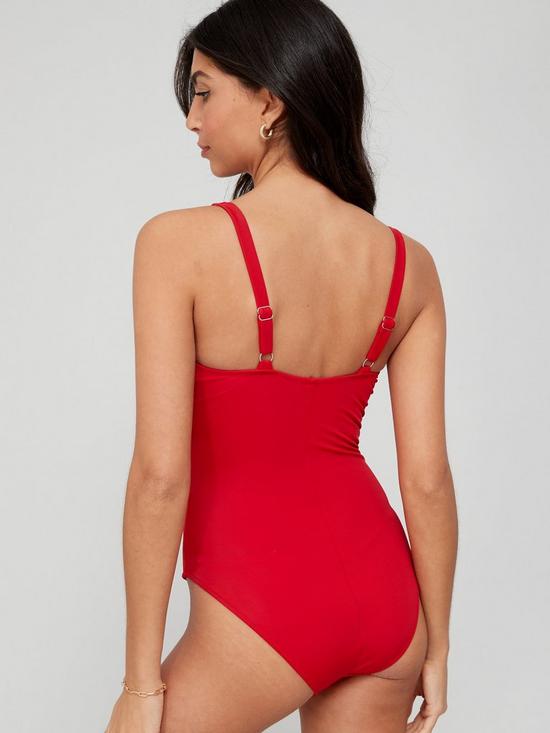 stillFront image of v-by-very-shape-enhancing-ruched-swimsuit-rednbsp