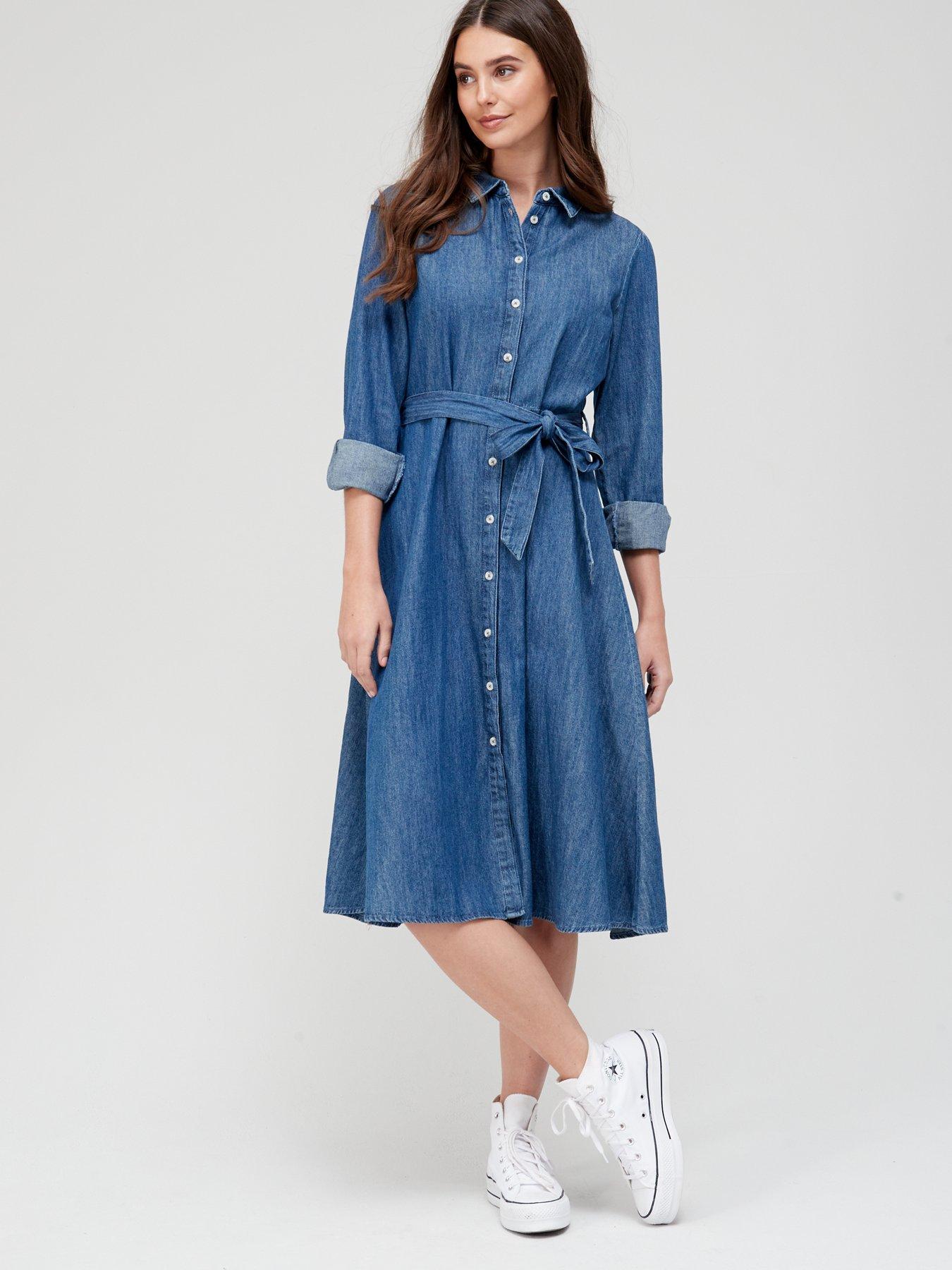  Denim Midi Shirt Dress - Blue