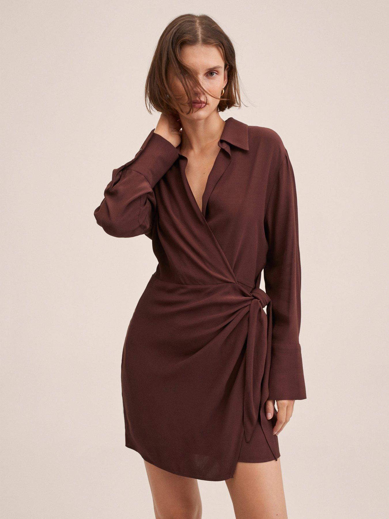  Wrap Detail Mini Dress - Brown