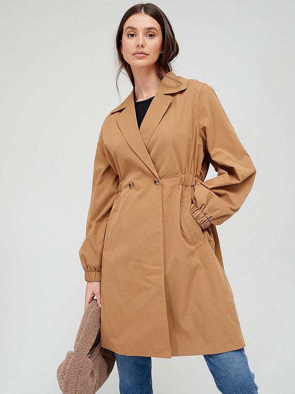 Pieces Long Line Trench Coat With Waist, A Line Trench Coat With Hood