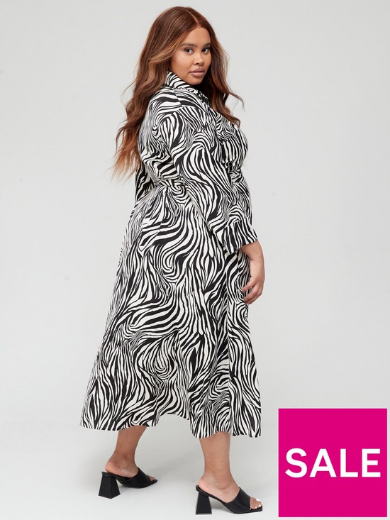 stillFront image of ax-paris-curve-shirt-midi-dress-zebra-print