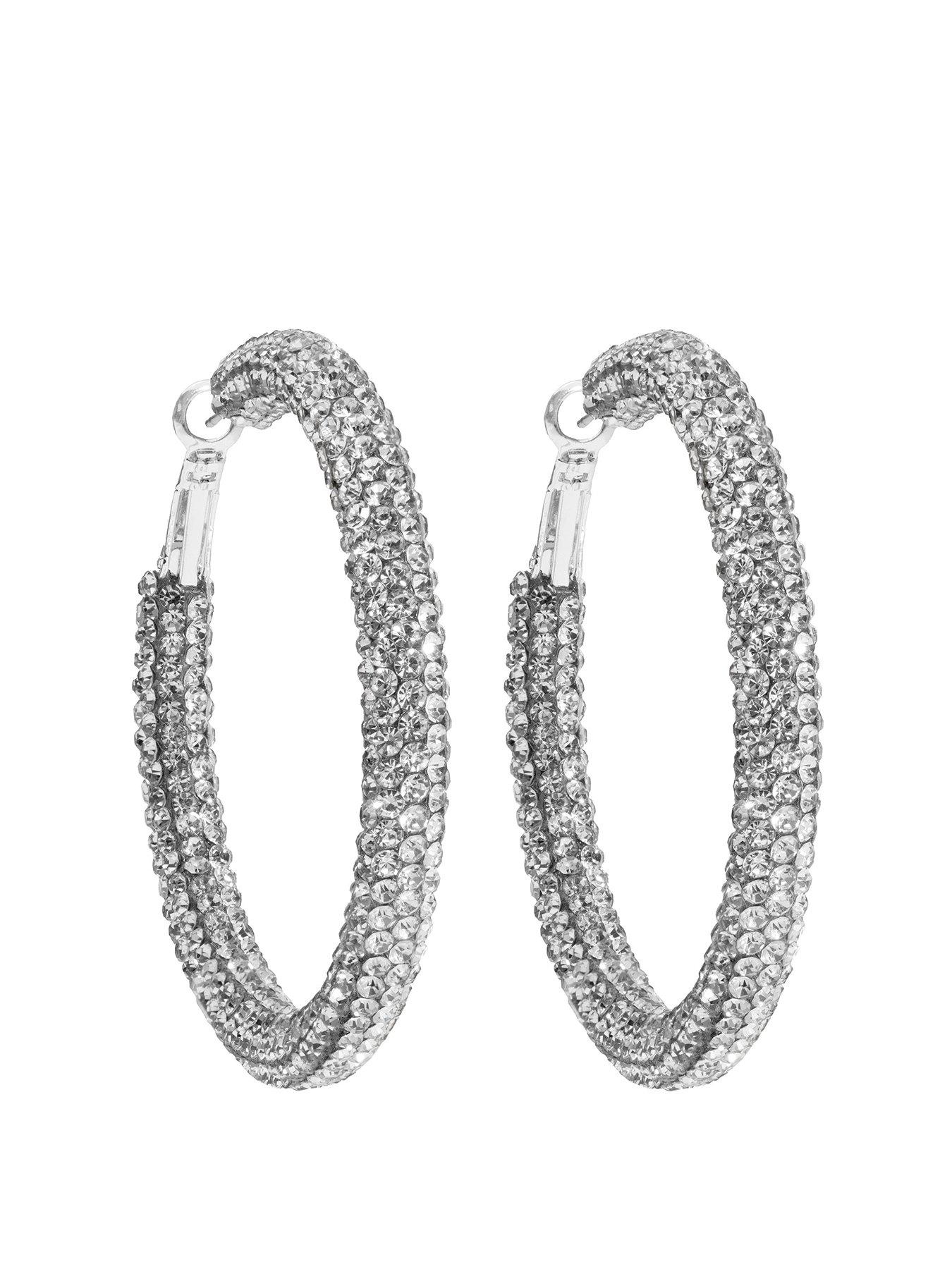 Product photograph of Mood Silver Diamante Tube Hoop Earring from very.co.uk