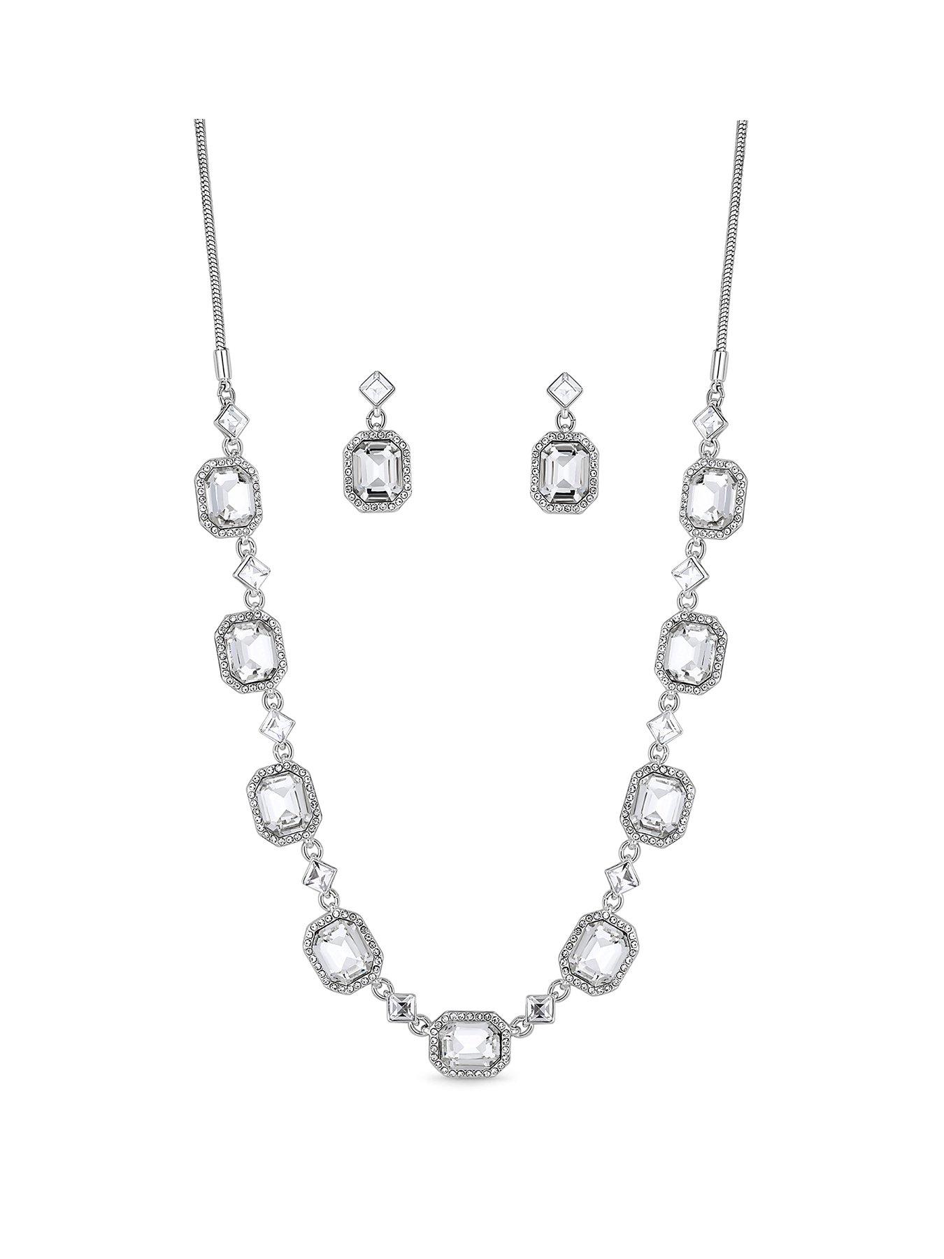 Jewellery & watches Silver Baguette Crystal Necklace and Earring Set