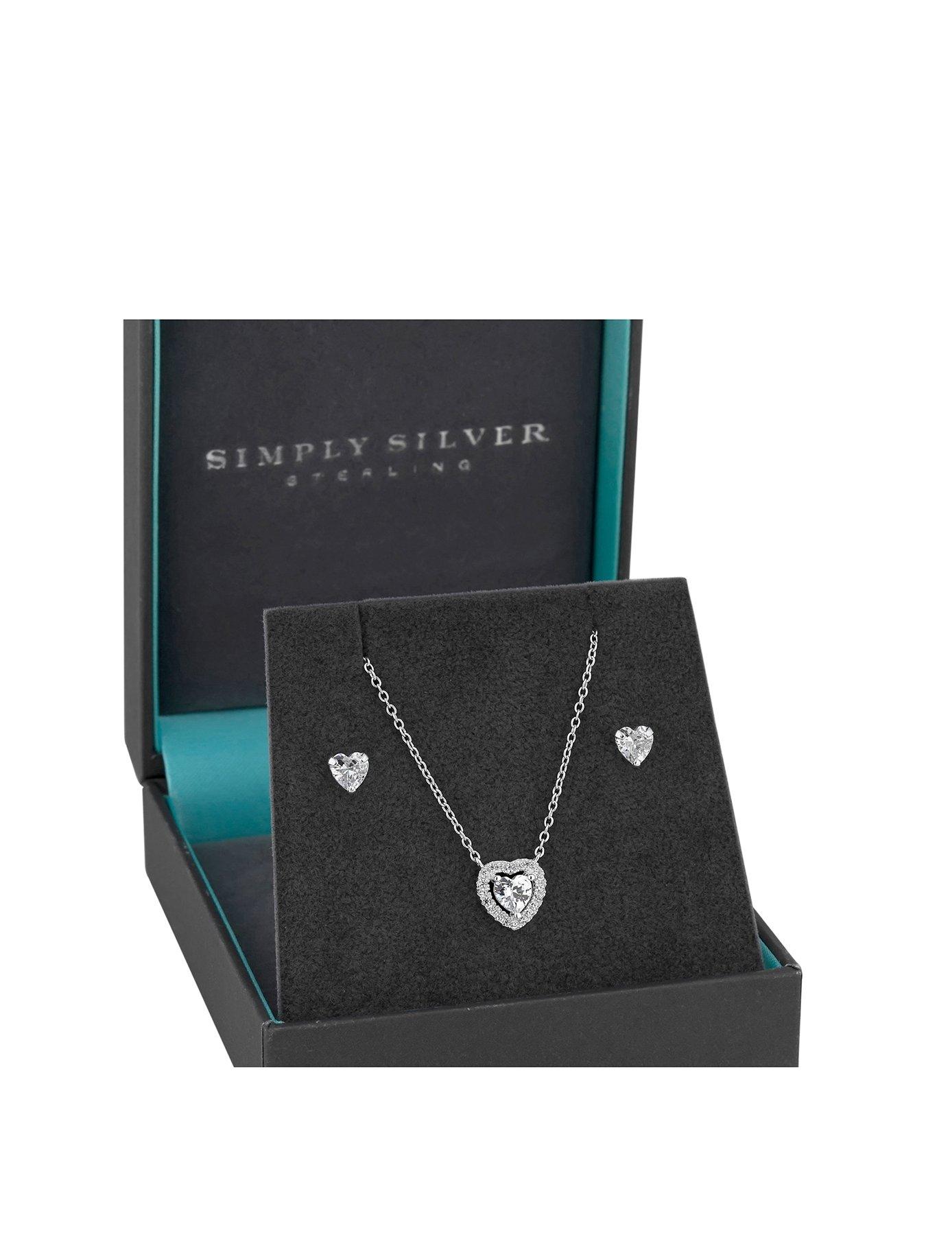 Product photograph of Simply Silver Gift Boxed Sterling Silver 925 Halo Heart Jewellery Set - 9mm from very.co.uk