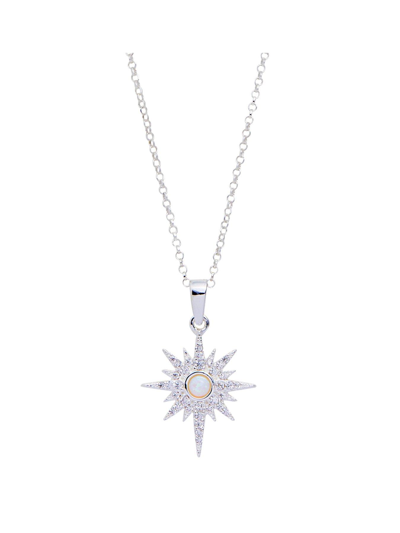  Sterling Silver Opal Starburst Necklace