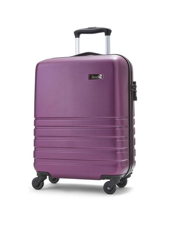 front image of rock-luggage-byron-4-wheel-hardsell-cabin-suitcase-purple