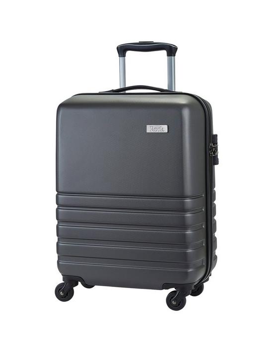 front image of rock-luggage-byron-4-wheel-hardsell-cabin-suitcase-charcoal