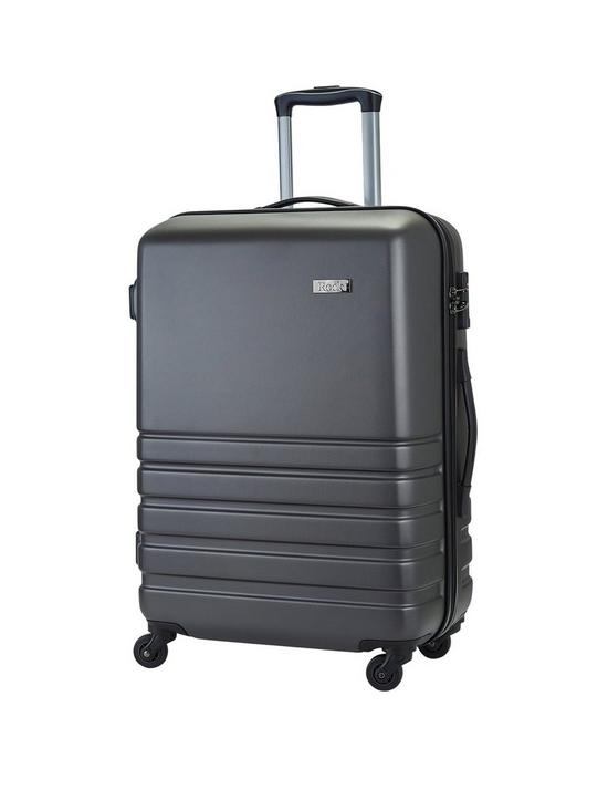 front image of rock-luggage-byron-4-wheel-hardsell-medium-suitcase-charcoal