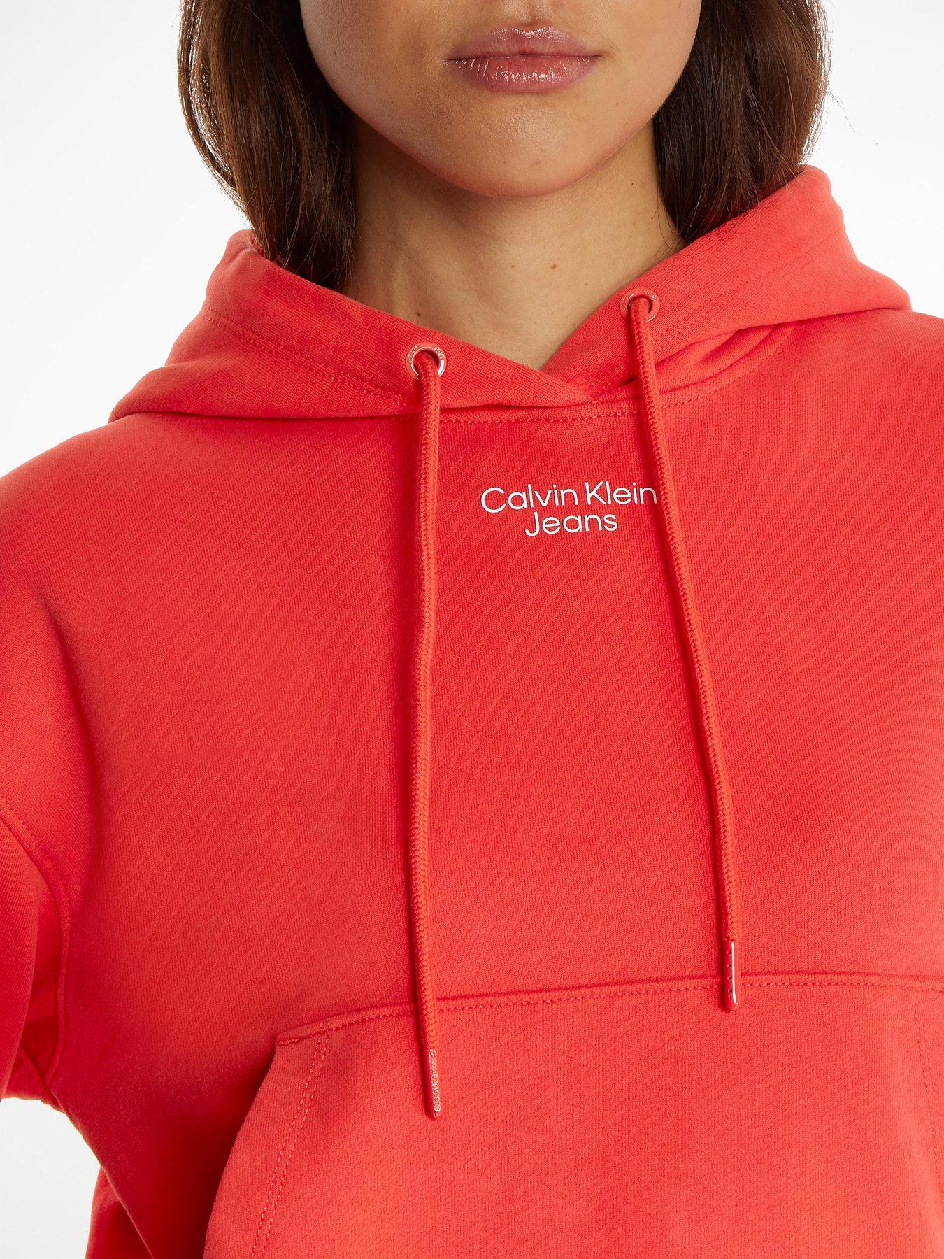 Calvin Klein Jeans Stacked Logo Hoodie - Red 