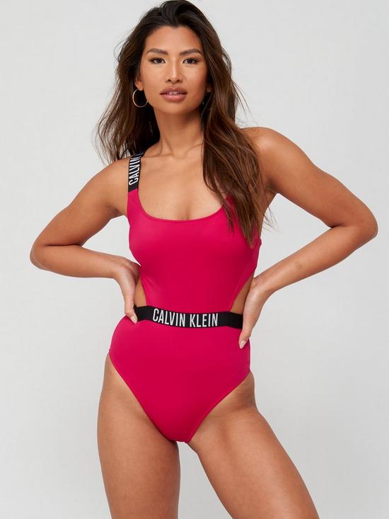 front image of calvin-klein-cut-out-swimsuit-berry