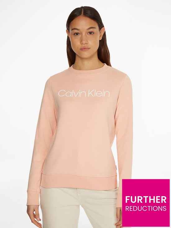 front image of calvin-klein-core-logo-long-sleeve-cotton-sweatshirt-pink