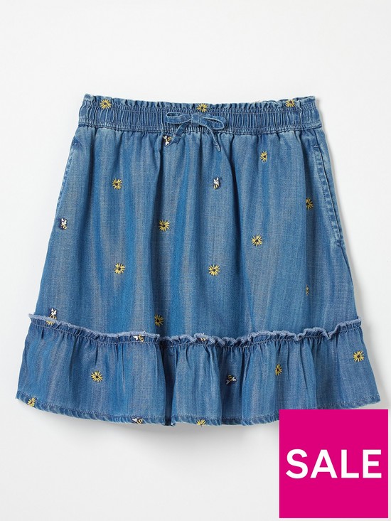 front image of fatface-girls-sunflower-chambray-skirt-chambray