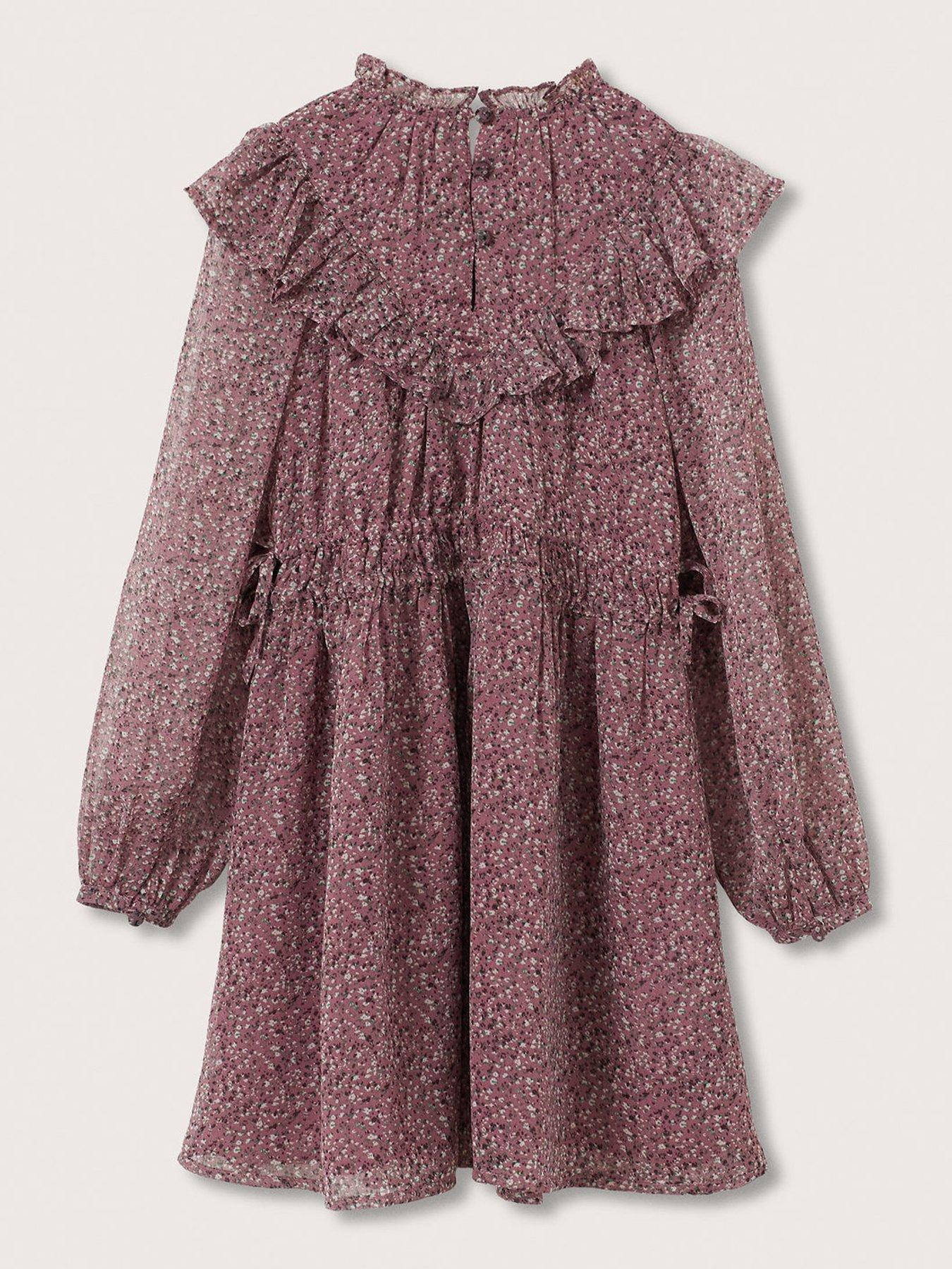 Kids Girls Ruffle Bib Dress - Pink/Purple