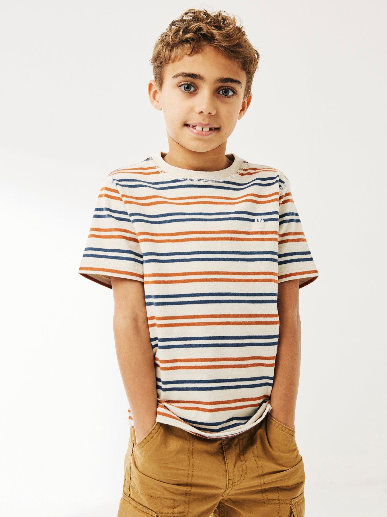 FatFace Boys Mini Me Multi Stripe Short Sleeve T-shirt - Oatmeal | very ...